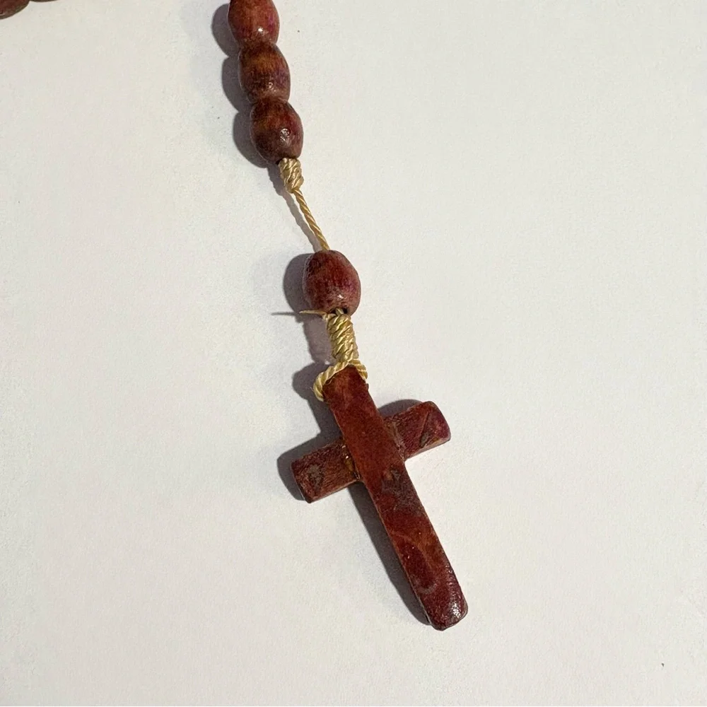 Wood Rosary Prayer Beads Handmade Necklace Catholic Crucifix Religious